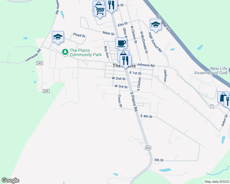map of restaurants, bars, coffee shops, grocery stores, and more near 12 West 4th Street in The Plains