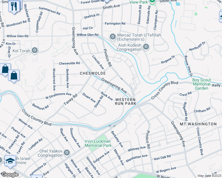 map of restaurants, bars, coffee shops, grocery stores, and more near 2501 Steele Road in Baltimore