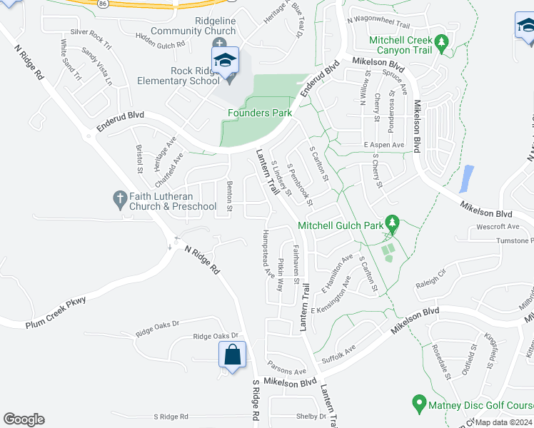 map of restaurants, bars, coffee shops, grocery stores, and more near 387 Hampstead Avenue in Castle Rock