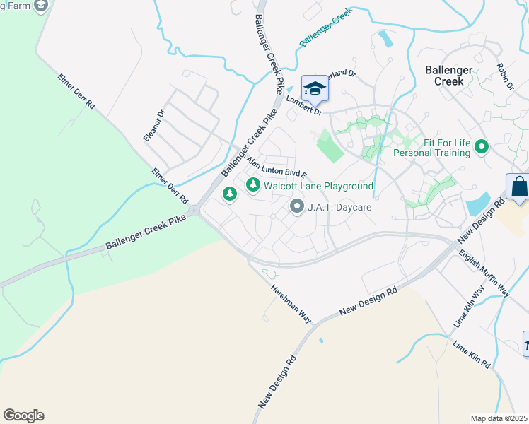 map of restaurants, bars, coffee shops, grocery stores, and more near 6424 Newton Drive in Frederick
