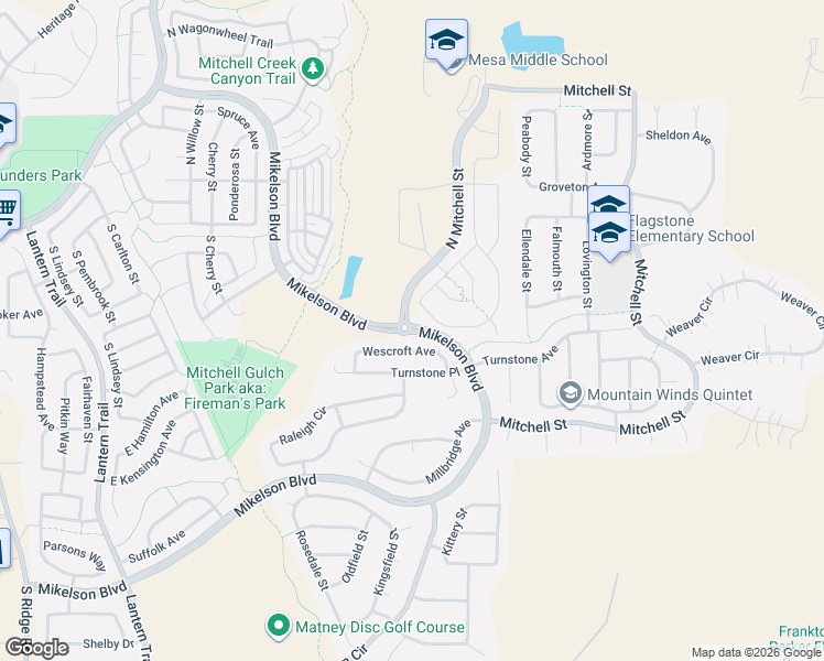 map of restaurants, bars, coffee shops, grocery stores, and more near North Mitchell Street in Castle Rock