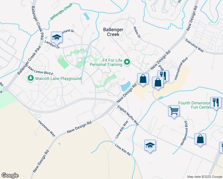 map of restaurants, bars, coffee shops, grocery stores, and more near Mount Zion Road in Frederick