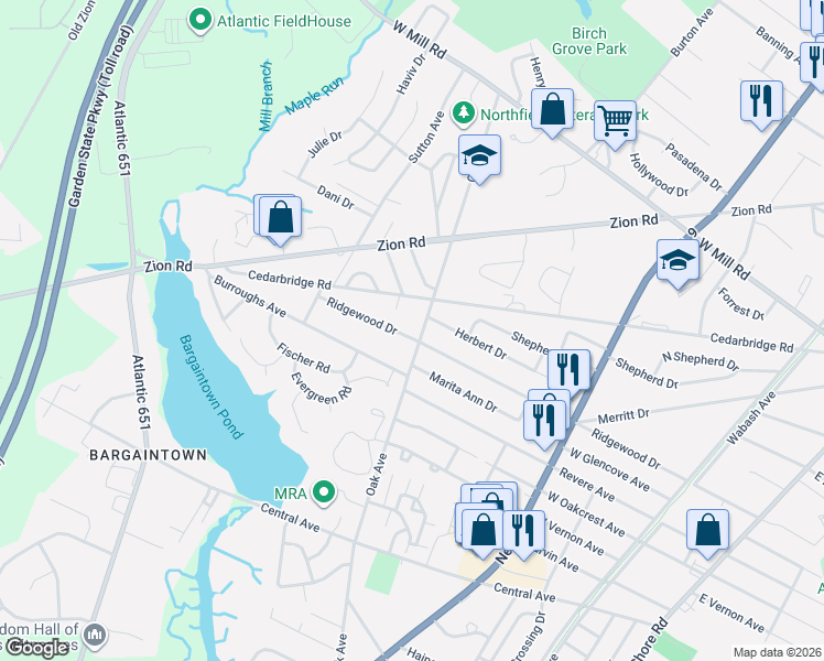 map of restaurants, bars, coffee shops, grocery stores, and more near 905 Ridgewood Drive in Northfield