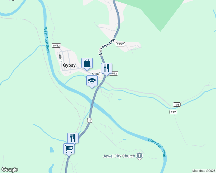 map of restaurants, bars, coffee shops, grocery stores, and more near 88 Odgen's Run Road Gypsy Hollow in Gypsy