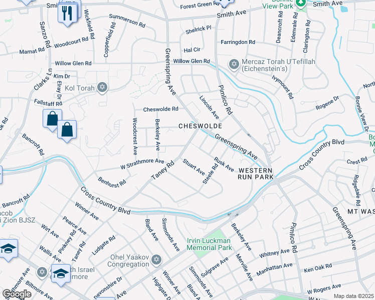 map of restaurants, bars, coffee shops, grocery stores, and more near 2605 Taney Road in Baltimore