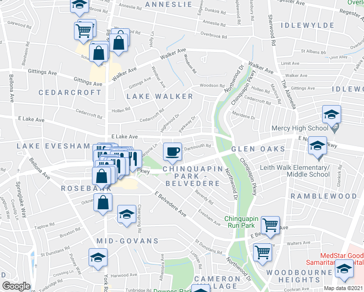 map of restaurants, bars, coffee shops, grocery stores, and more near 902 Dartmouth Road in Baltimore
