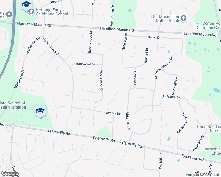 map of restaurants, bars, coffee shops, grocery stores, and more near 7559 Doe View Drive in Butler County