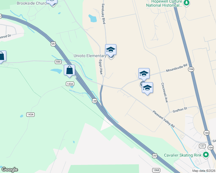 map of restaurants, bars, coffee shops, grocery stores, and more near 13980 Pleasant Valley Road in Chillicothe