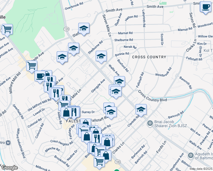 map of restaurants, bars, coffee shops, grocery stores, and more near 7006 Park Heights Avenue in Baltimore