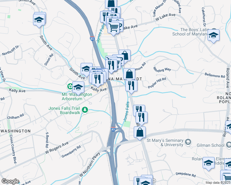 map of restaurants, bars, coffee shops, grocery stores, and more near 5730 Cottonworth Avenue in Baltimore
