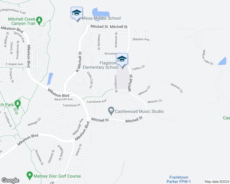map of restaurants, bars, coffee shops, grocery stores, and more near 6821 Turnstone Avenue in Castle Rock