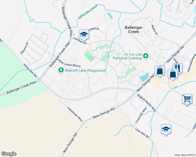 map of restaurants, bars, coffee shops, grocery stores, and more near Corbel Way in Frederick