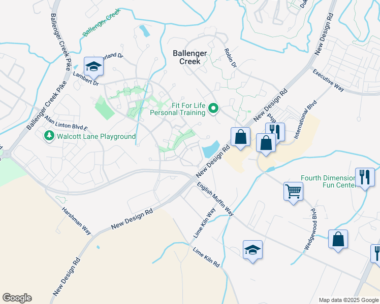 map of restaurants, bars, coffee shops, grocery stores, and more near 4901 Meridian Way in Frederick