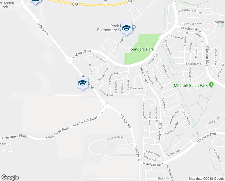 map of restaurants, bars, coffee shops, grocery stores, and more near 4370 East Andover Avenue in Castle Rock