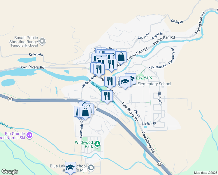 map of restaurants, bars, coffee shops, grocery stores, and more near 111 Basalt Avenue in Basalt