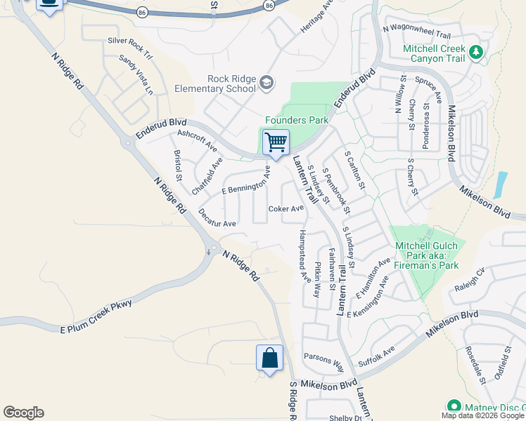map of restaurants, bars, coffee shops, grocery stores, and more near 428 Benton Street in Castle Rock