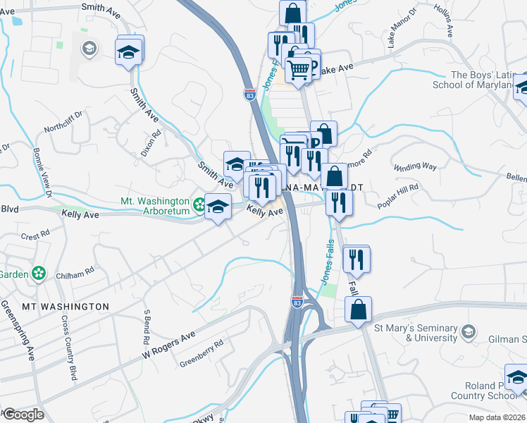 map of restaurants, bars, coffee shops, grocery stores, and more near 1620 Kelly Avenue in Baltimore
