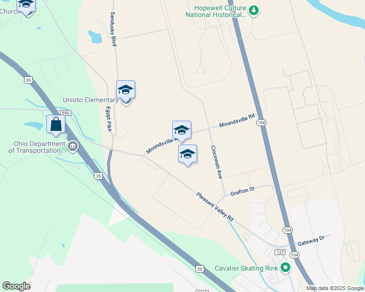 map of restaurants, bars, coffee shops, grocery stores, and more near 160 Moundsville Road in Chillicothe