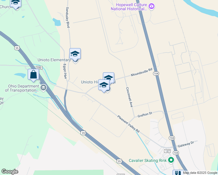map of restaurants, bars, coffee shops, grocery stores, and more near 160 Moundsville Road in Chillicothe