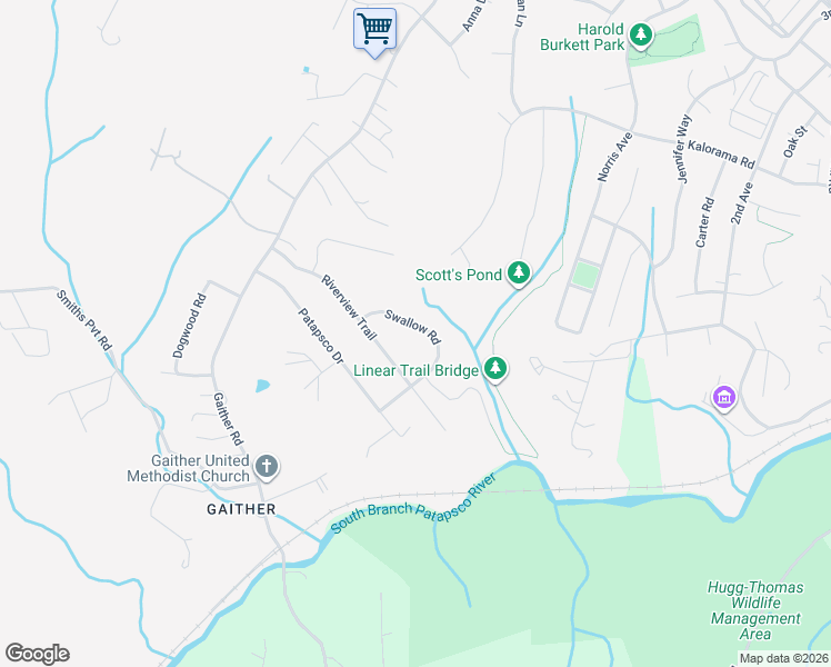 map of restaurants, bars, coffee shops, grocery stores, and more near 7669 Swallow Road in Sykesville