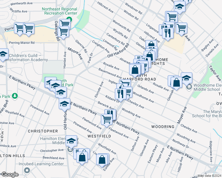 map of restaurants, bars, coffee shops, grocery stores, and more near 2816 Chesley Avenue in Baltimore