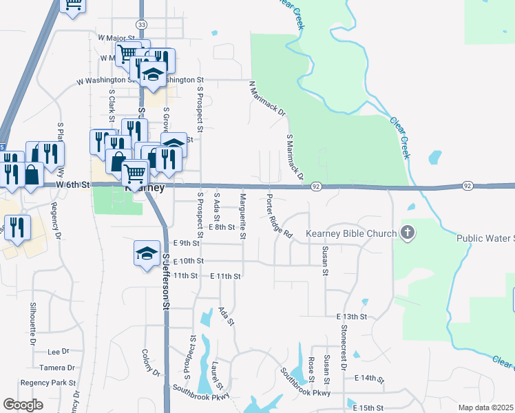 map of restaurants, bars, coffee shops, grocery stores, and more near 516 East 7th Street in Kearney