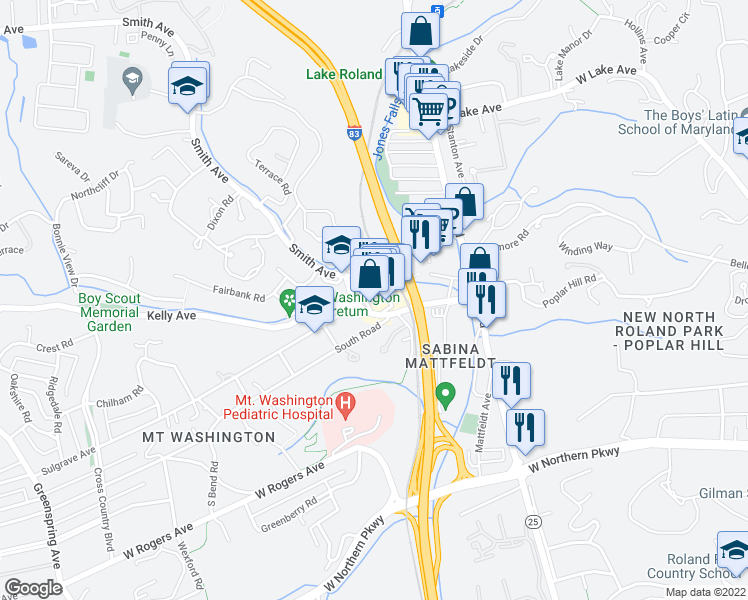 map of restaurants, bars, coffee shops, grocery stores, and more near 1615 Sulgrave Avenue in Baltimore