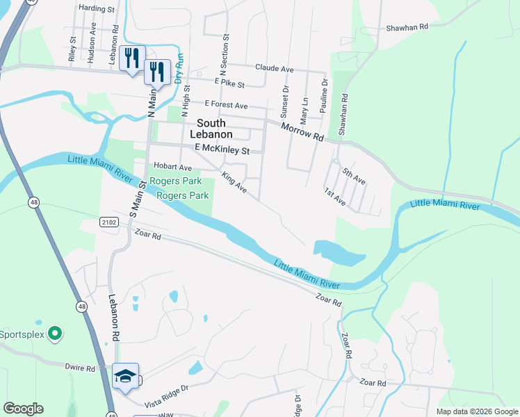 map of restaurants, bars, coffee shops, grocery stores, and more near 298 South Mary Ellen Street in South Lebanon