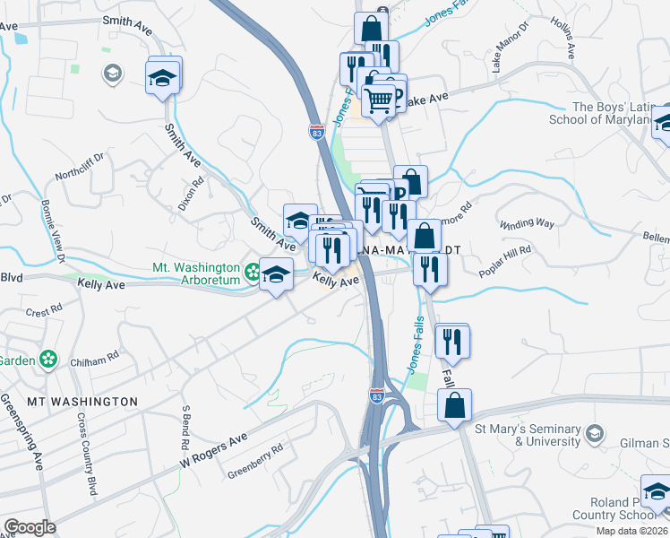 map of restaurants, bars, coffee shops, grocery stores, and more near 1605 Sulgrave Avenue in Baltimore