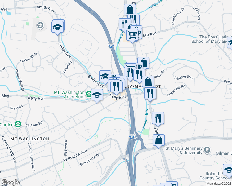 map of restaurants, bars, coffee shops, grocery stores, and more near 1609 Sulgrave Avenue in Baltimore