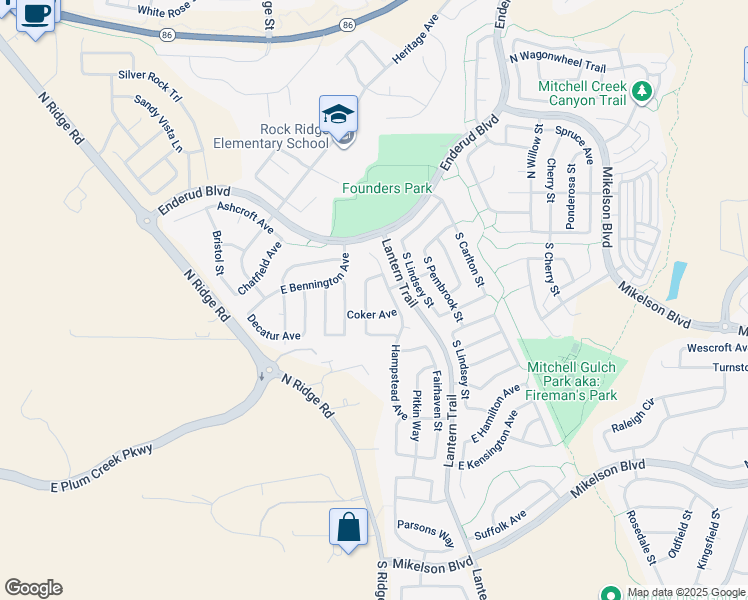 map of restaurants, bars, coffee shops, grocery stores, and more near 254 Hampstead Avenue in Castle Rock