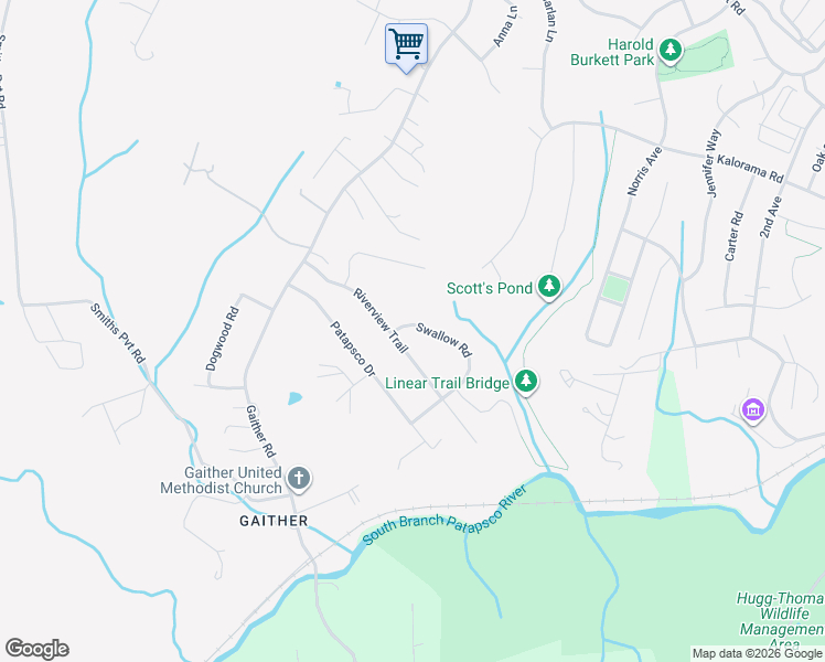 map of restaurants, bars, coffee shops, grocery stores, and more near 7655 Swallow Road in Eldersburg