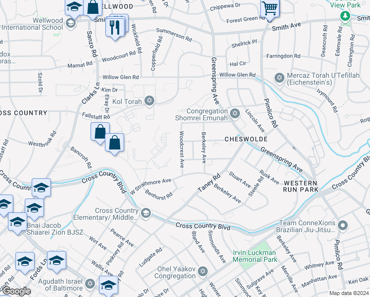 map of restaurants, bars, coffee shops, grocery stores, and more near 6227 Woodcrest Avenue in Baltimore