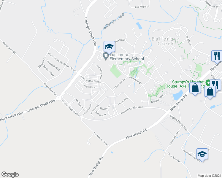 map of restaurants, bars, coffee shops, grocery stores, and more near 6505 Alan Linton Boulevard East in Frederick