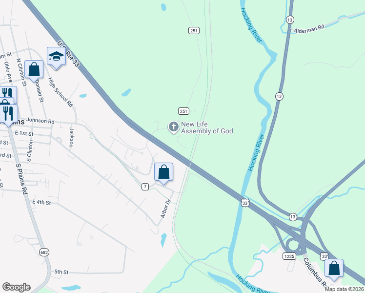 map of restaurants, bars, coffee shops, grocery stores, and more near 198 Pine Aire Village in Athens