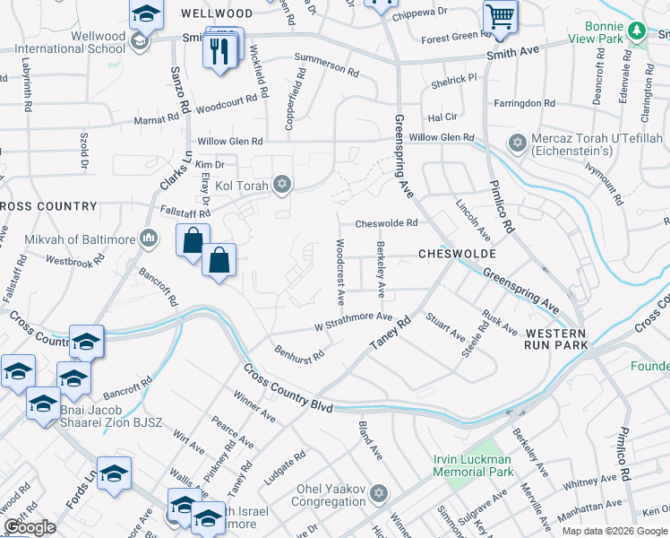 map of restaurants, bars, coffee shops, grocery stores, and more near 6226 Woodcrest Avenue in Baltimore