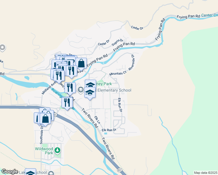 map of restaurants, bars, coffee shops, grocery stores, and more near 519 Park Circle in Basalt