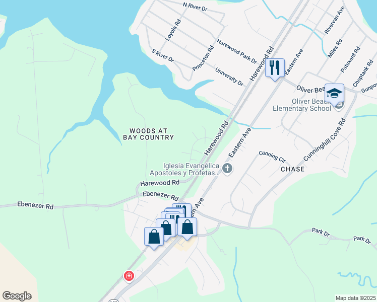 map of restaurants, bars, coffee shops, grocery stores, and more near 2 Perch Court in Middle River
