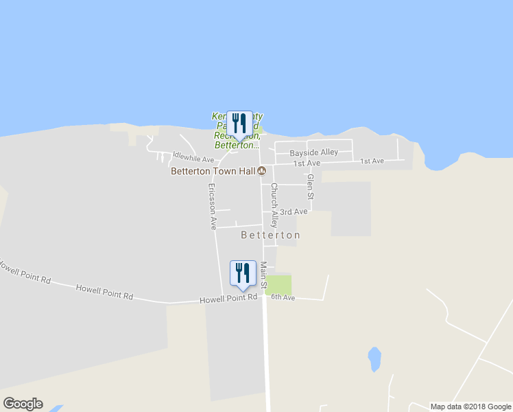 map of restaurants, bars, coffee shops, grocery stores, and more near 205 Main Street in Betterton