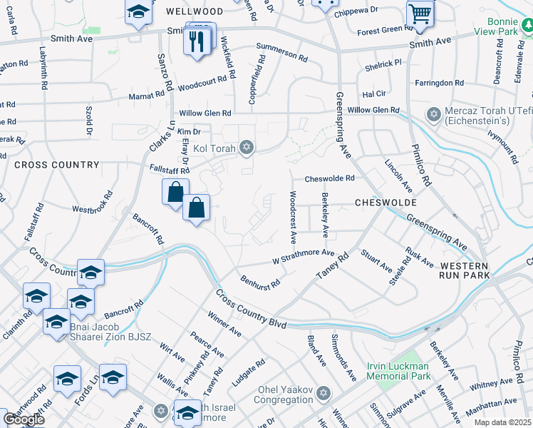 map of restaurants, bars, coffee shops, grocery stores, and more near 6350 Red Cedar Place in Baltimore