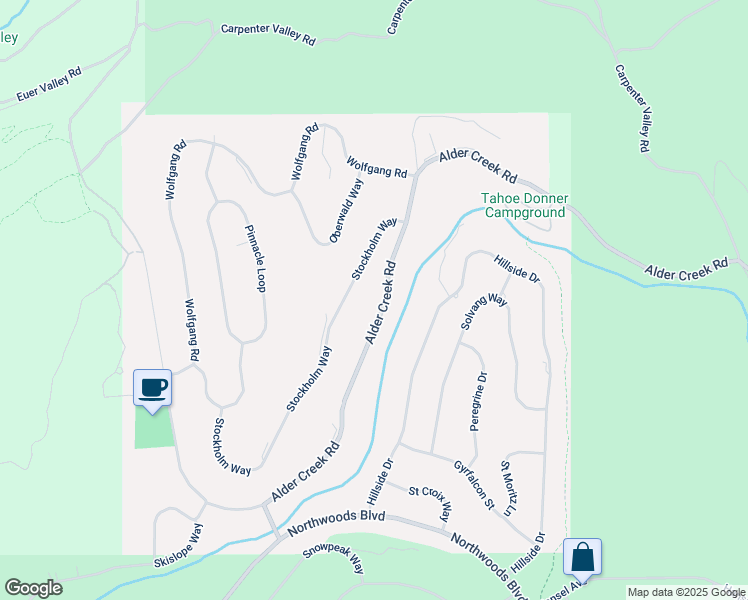 map of restaurants, bars, coffee shops, grocery stores, and more near 12939 Stockholm Way in Truckee
