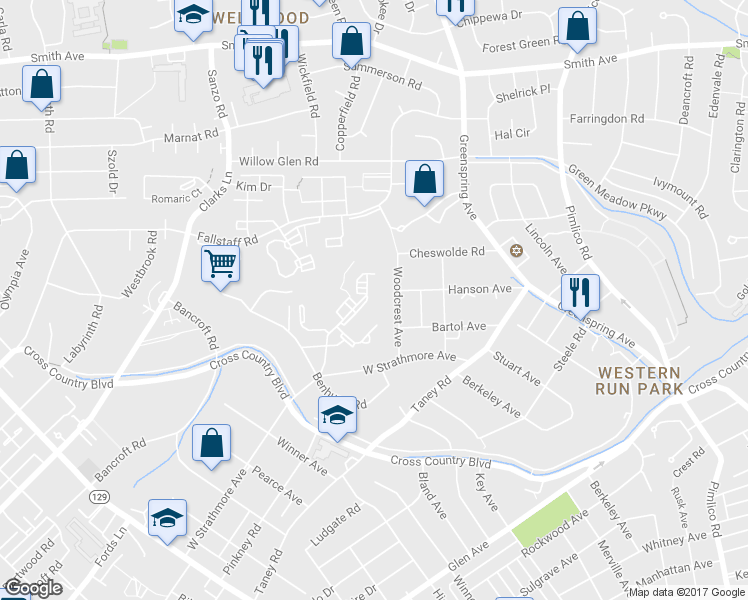 map of restaurants, bars, coffee shops, grocery stores, and more near 6337 Red Cedar Pl in Baltimore