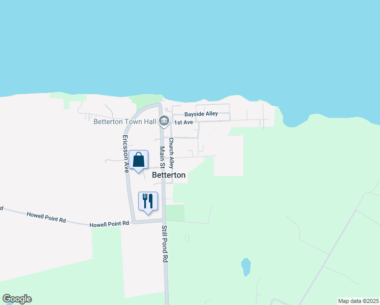 map of restaurants, bars, coffee shops, grocery stores, and more near 14 3rd Avenue in Betterton