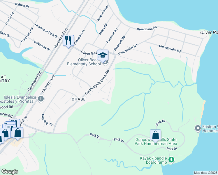 map of restaurants, bars, coffee shops, grocery stores, and more near 10 Maxa Court in Middle River