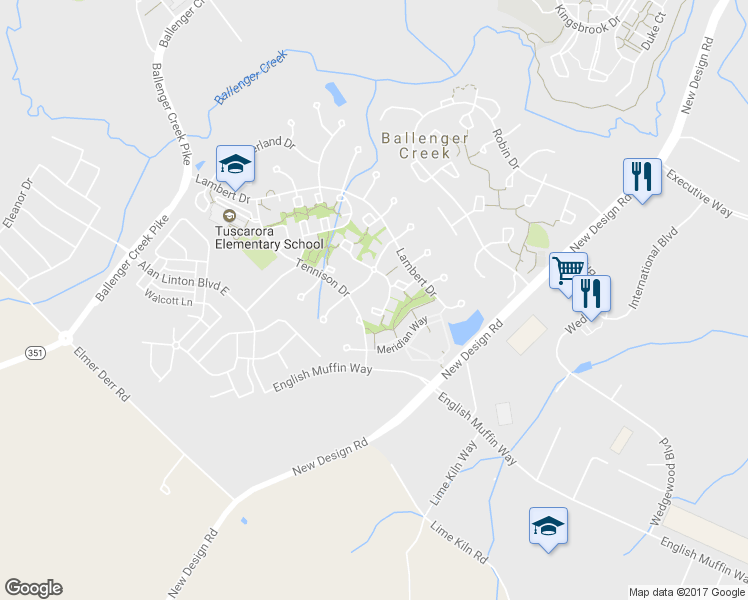 map of restaurants, bars, coffee shops, grocery stores, and more near 6610 Duncan Place in Frederick