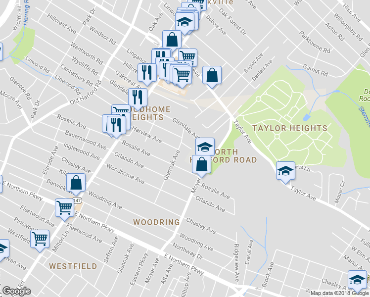 map of restaurants, bars, coffee shops, grocery stores, and more near 3205 Clearview Avenue in Baltimore