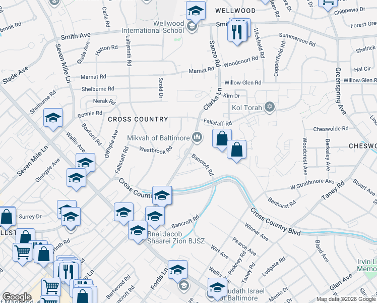 map of restaurants, bars, coffee shops, grocery stores, and more near 2411 West Belvedere Avenue in Baltimore