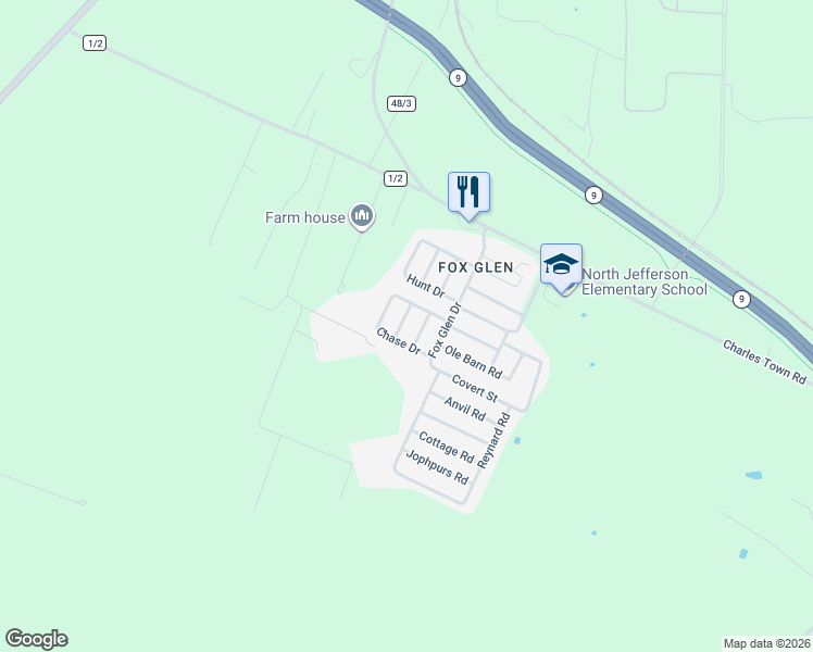 map of restaurants, bars, coffee shops, grocery stores, and more near 36 Jump Place in Kearneysville