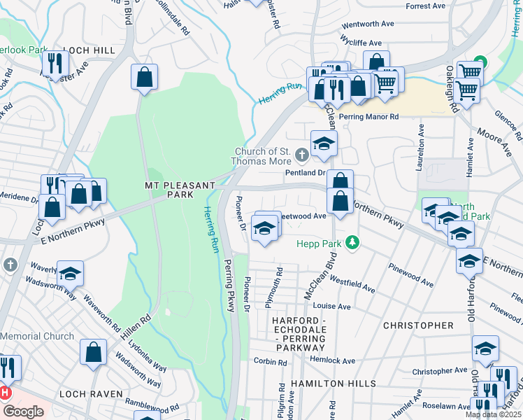 map of restaurants, bars, coffee shops, grocery stores, and more near Jubilee Court in Baltimore