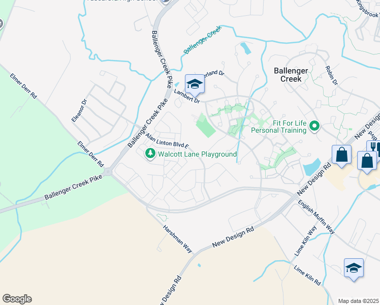 map of restaurants, bars, coffee shops, grocery stores, and more near 6513 Alan Linton Boulevard East in Frederick
